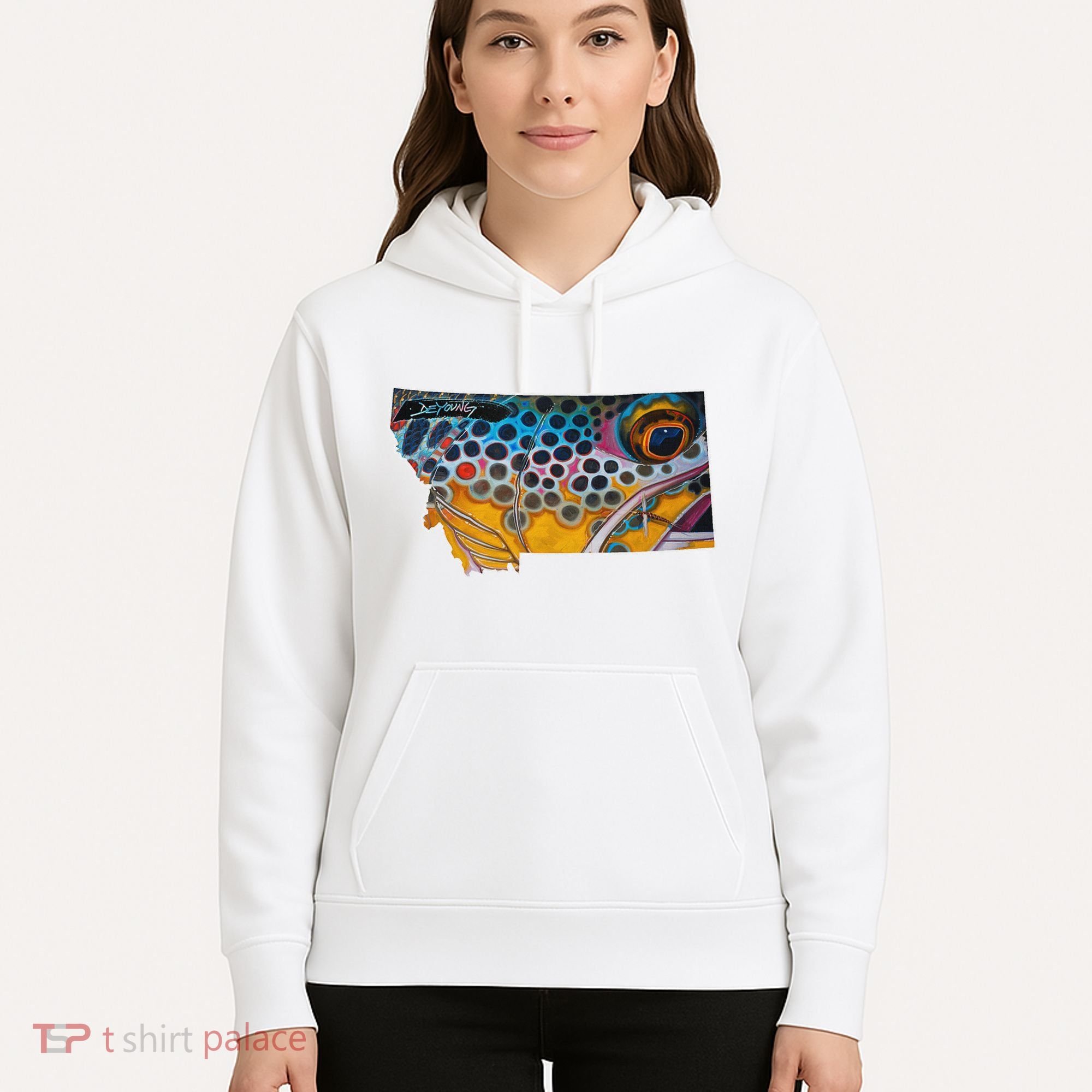 Montana Shape Brown Trout Fish D.E.R.E.K D.E.Y.O.U.N.G Art Hoodie