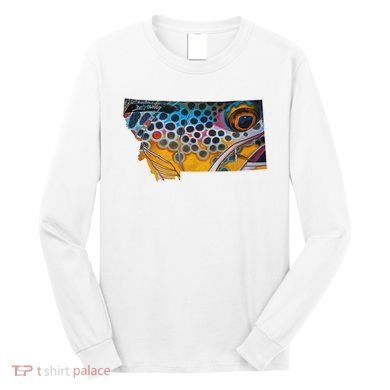Montana Shape Brown Trout Fish D.E.R.E.K D.E.Y.O.U.N.G Art Long Sleeve Shirt