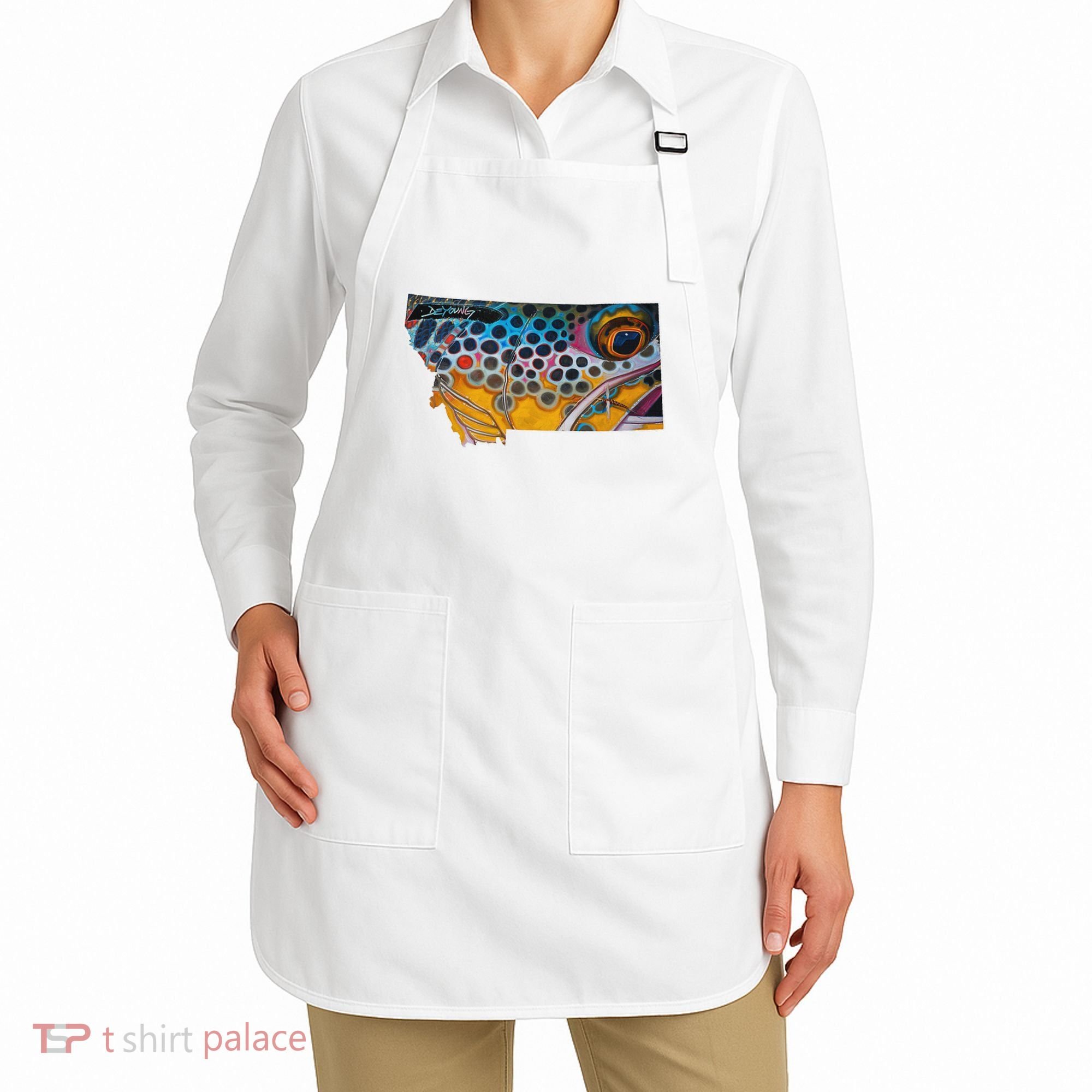 Montana Shape Brown Trout Fish D.E.R.E.K D.E.Y.O.U.N.G Art Apron