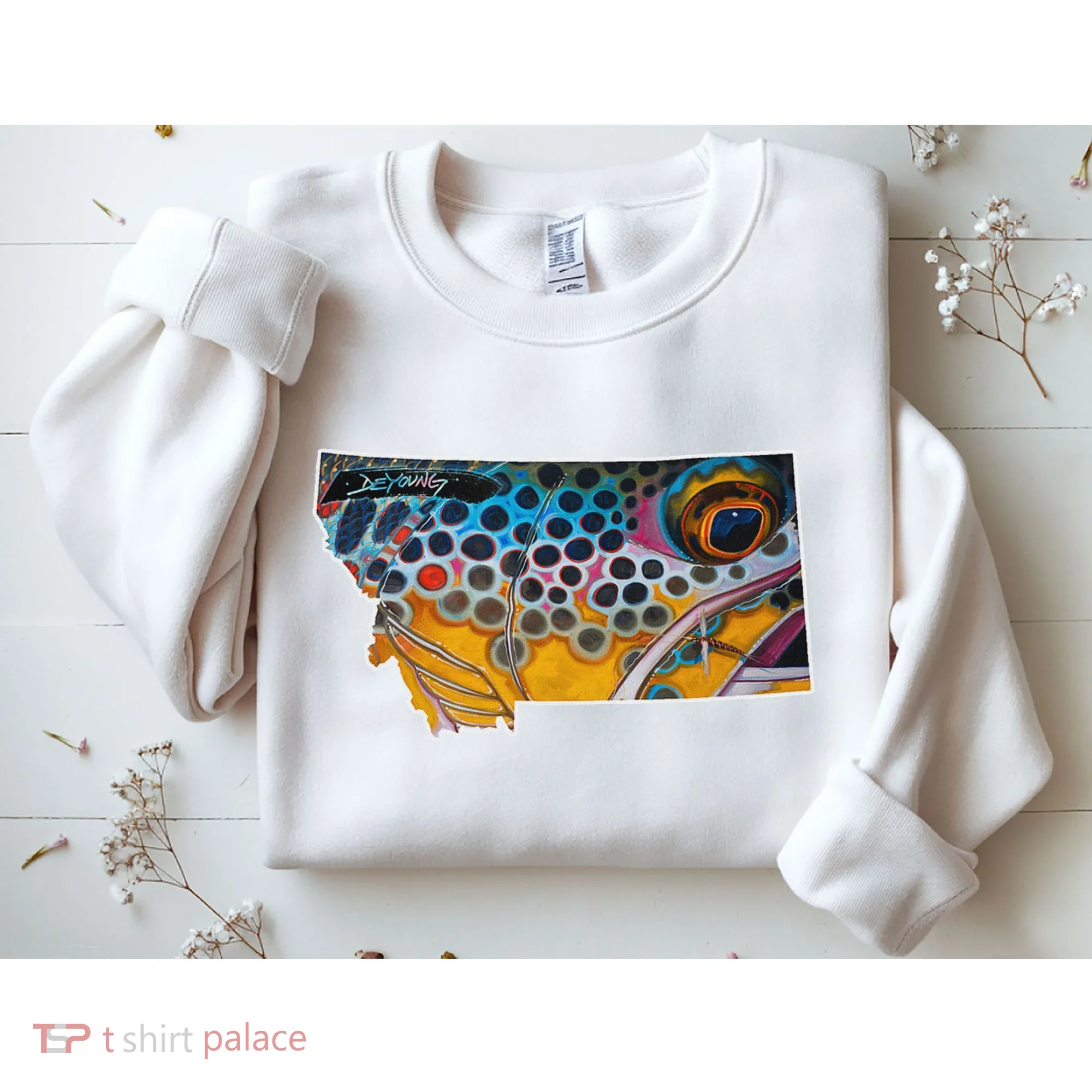 Montana Shape Brown Trout Fish D.E.R.E.K D.E.Y.O.U.N.G Art Sweatshirt