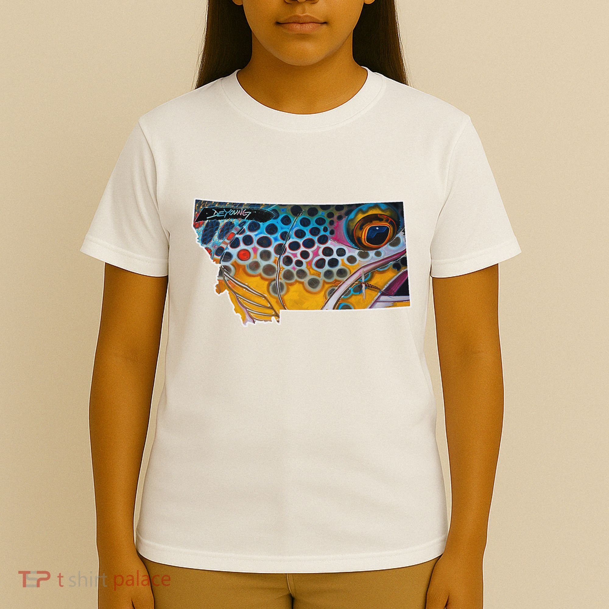 Montana Shape Brown Trout Fish D.E.R.E.K D.E.Y.O.U.N.G Art T-Shirt