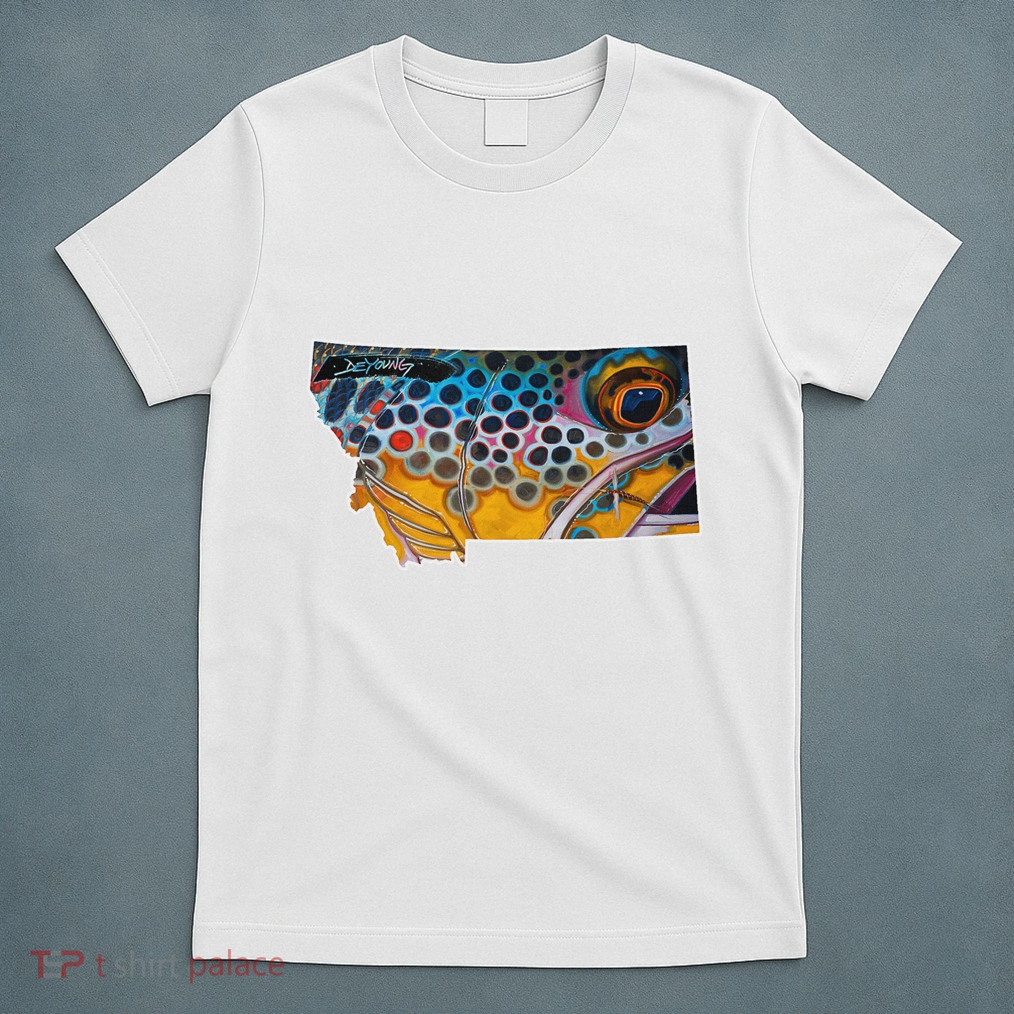 Montana Shape Brown Trout Fish D.E.R.E.K D.E.Y.O.U.N.G Art T-Shirt
