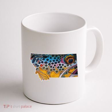 Montana Shape Brown Trout Fish D.E.R.E.K D.E.Y.O.U.N.G Art Coffee Mug back
