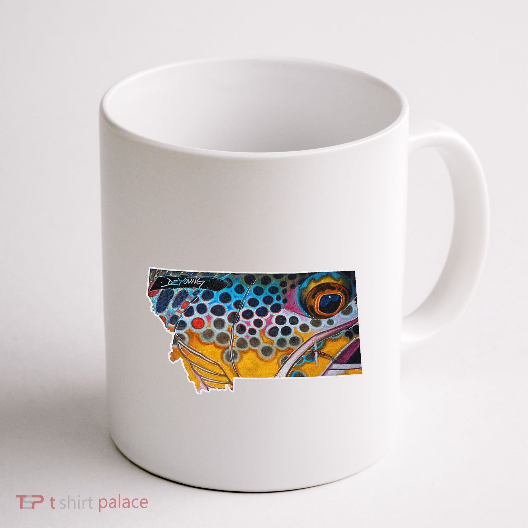 Montana Shape Brown Trout Fish D.E.R.E.K D.E.Y.O.U.N.G Art Coffee Mug