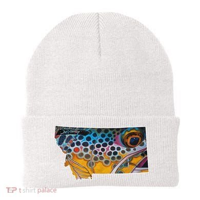 Montana Shape Brown Trout Fish D.E.R.E.K D.E.Y.O.U.N.G Art Beanie