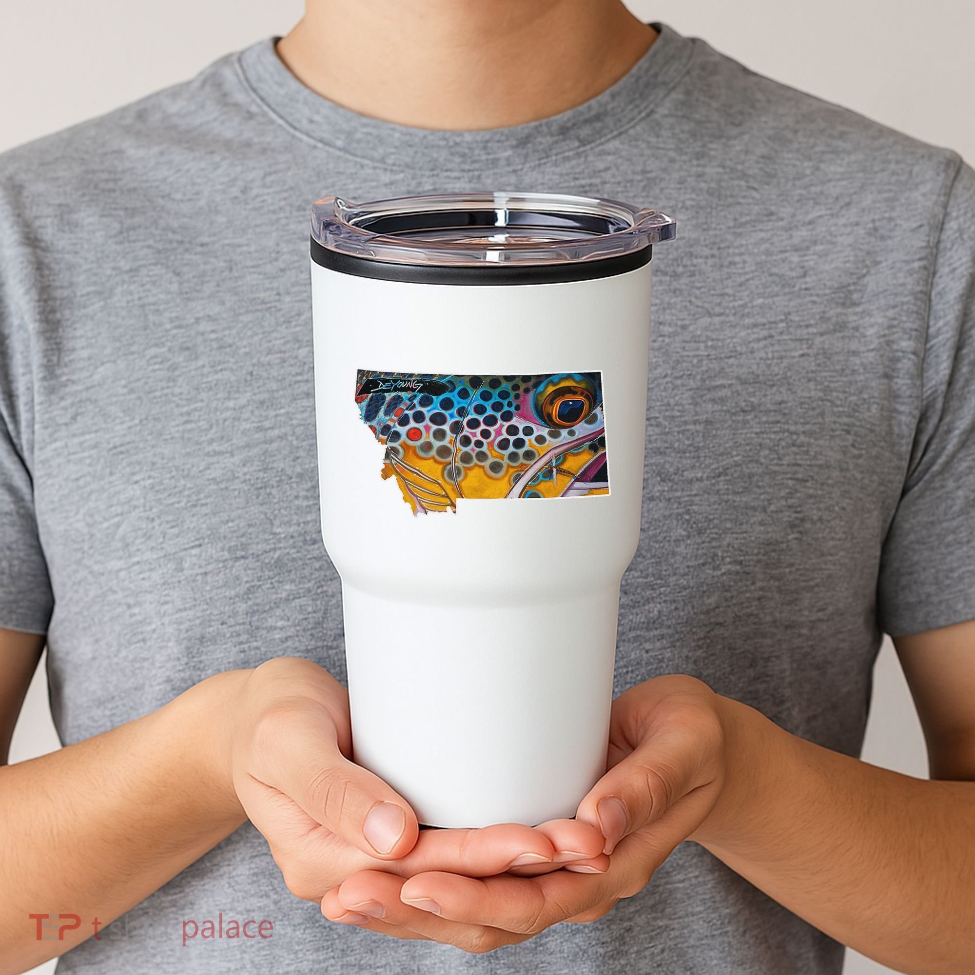 Montana Shape Brown Trout Fish D.E.R.E.K D.E.Y.O.U.N.G Art Tumbler