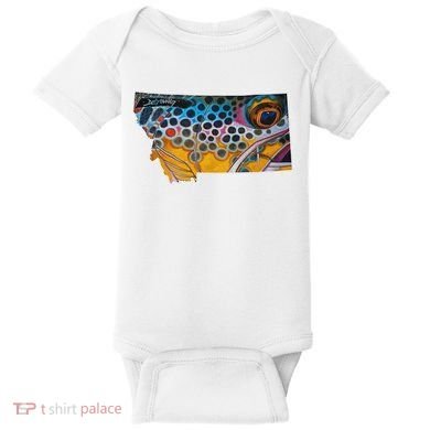 Montana Shape Brown Trout Fish D.E.R.E.K D.E.Y.O.U.N.G Art Baby Bodysuit