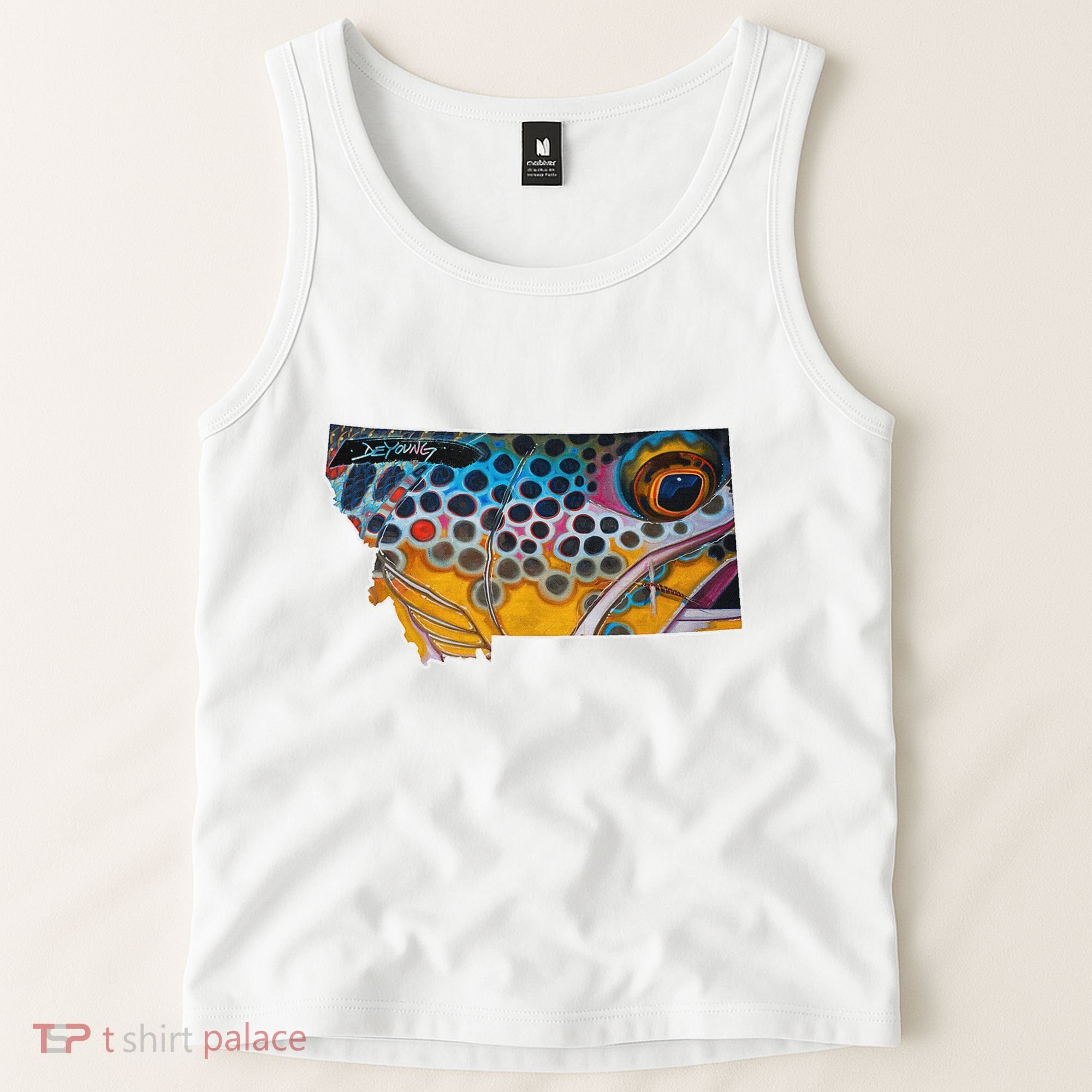 Montana Shape Brown Trout Fish D.E.R.E.K D.E.Y.O.U.N.G Art Tank Top