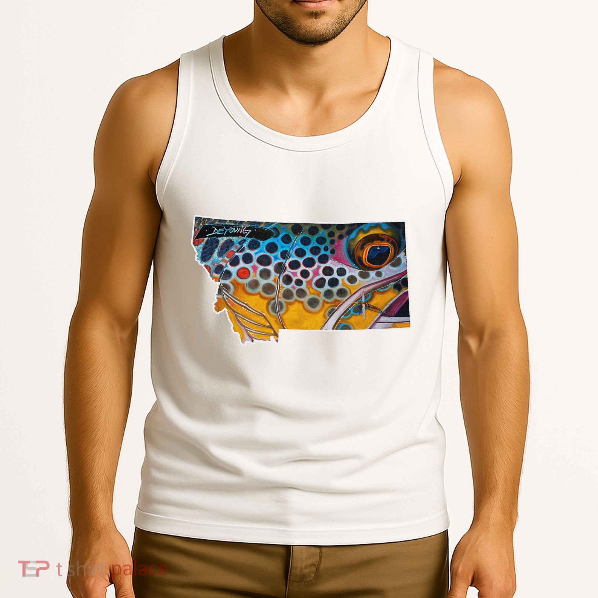 Montana Shape Brown Trout Fish D.E.R.E.K D.E.Y.O.U.N.G Art Tank Top