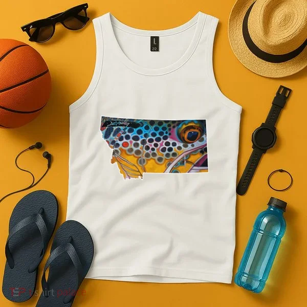 Montana Shape Brown Trout Fish D.E.R.E.K D.E.Y.O.U.N.G Art Tank Top