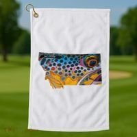 Montana Shape Brown Trout Fish D.E.R.E.K D.E.Y.O.U.N.G Art Golf Towel thumb 1