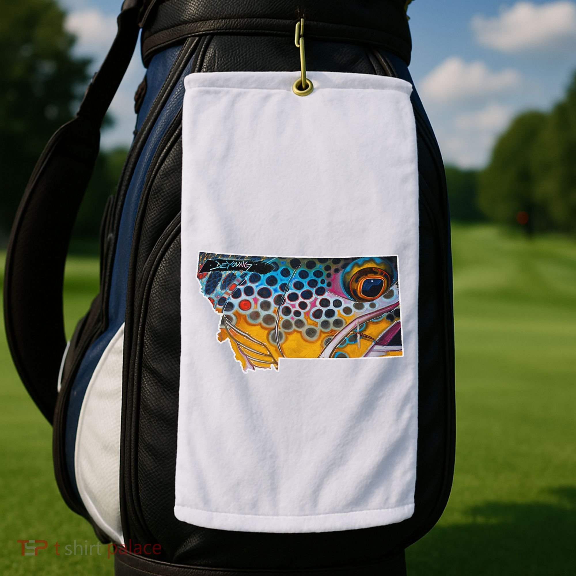 Montana Shape Brown Trout Fish D.E.R.E.K D.E.Y.O.U.N.G Art Golf Towel