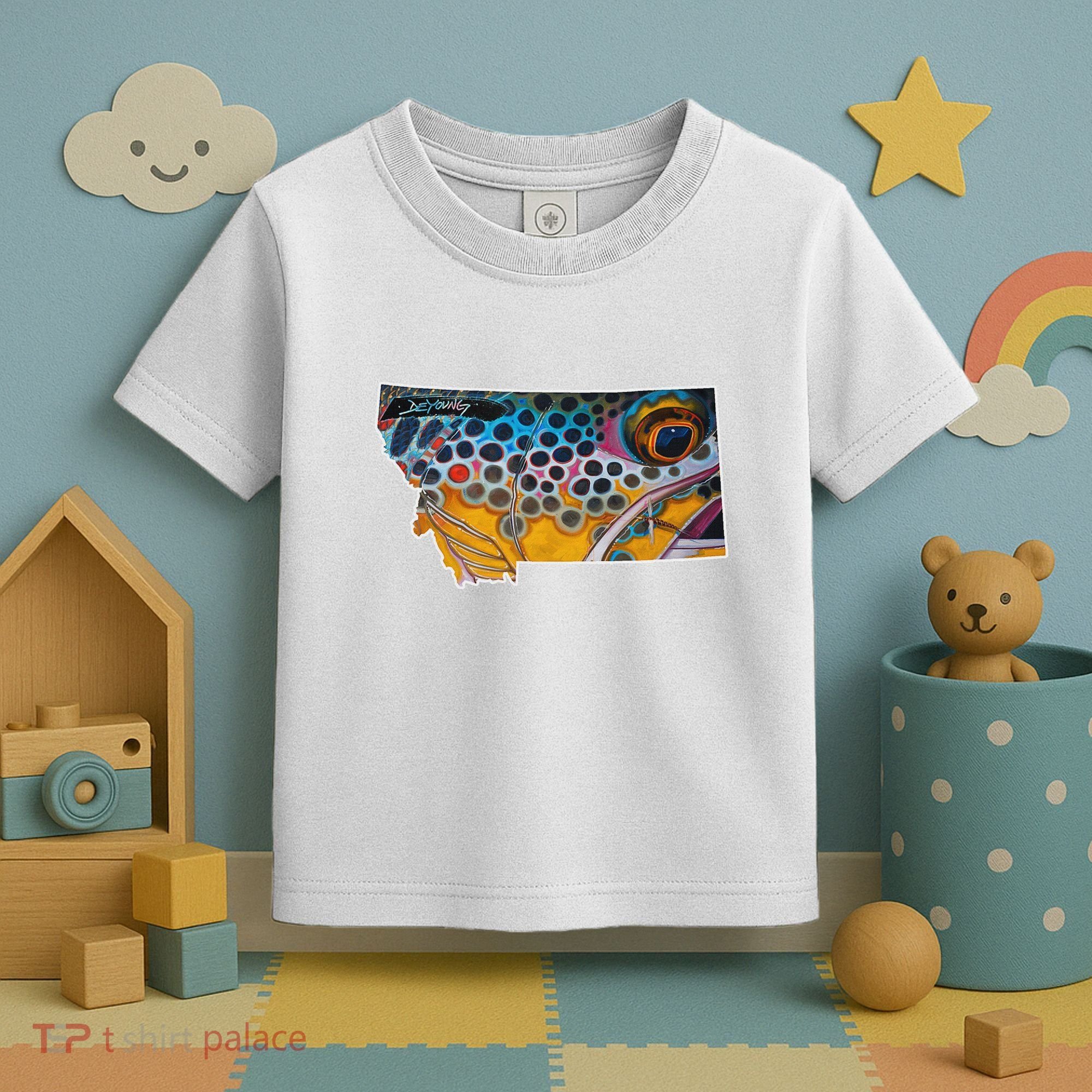Montana Shape Brown Trout Fish D.E.R.E.K D.E.Y.O.U.N.G Art Toddler T-Shirt