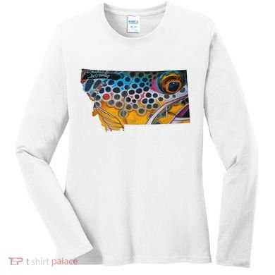 Montana Shape Brown Trout Fish D.E.R.E.K D.E.Y.O.U.N.G Art Women's Long Sleeve Shirt