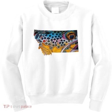 Montana Shape Brown Trout Fish D.E.R.E.K D.E.Y.O.U.N.G Art Kids Sweatshirt