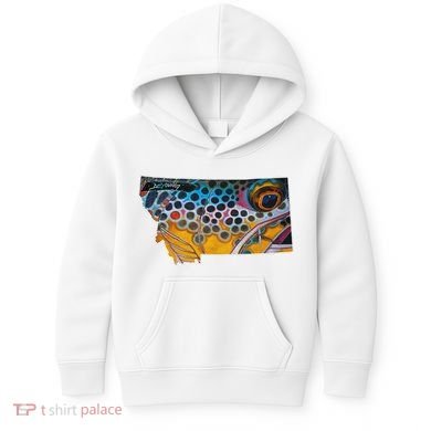 Montana Shape Brown Trout Fish D.E.R.E.K D.E.Y.O.U.N.G Art Kids Hoodie