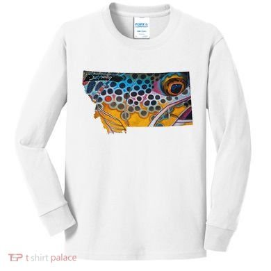 Montana Shape Brown Trout Fish D.E.R.E.K D.E.Y.O.U.N.G Art Kids Long Sleeve Shirt