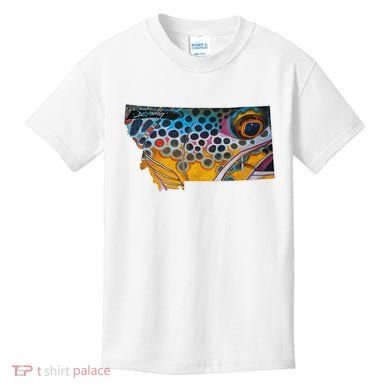 Montana Shape Brown Trout Fish D.E.R.E.K D.E.Y.O.U.N.G Art Kids T-Shirt