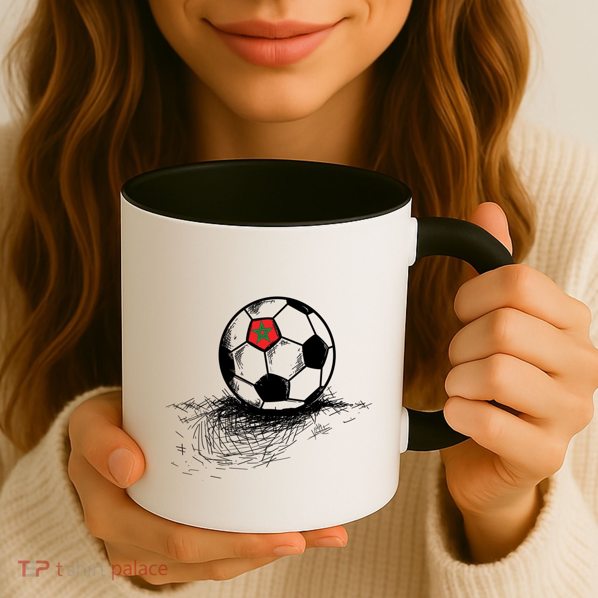 Morocco Soccer Ball Flag Jersey Gift Moroccan Football Gift Coffee Mug