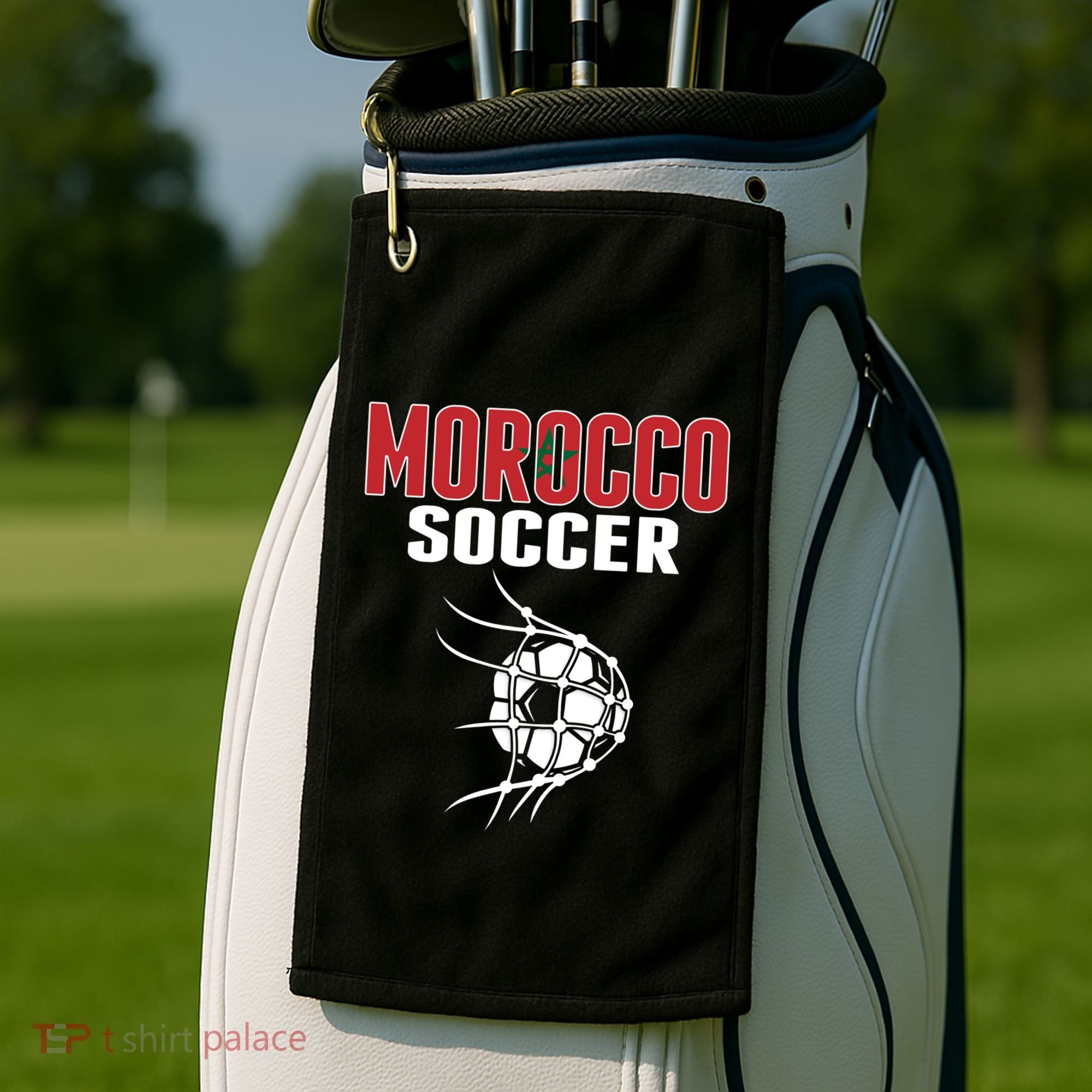 Morocco Soccer Ball In Net Funny Gift Moroccan Football Supporters Gift Golf Towel