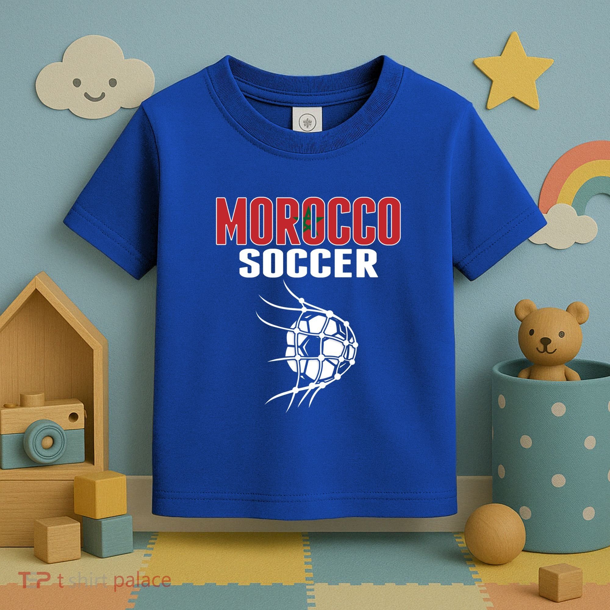 Morocco Soccer Ball In Net Funny Gift Moroccan Football Supporters Gift Toddler T-Shirt