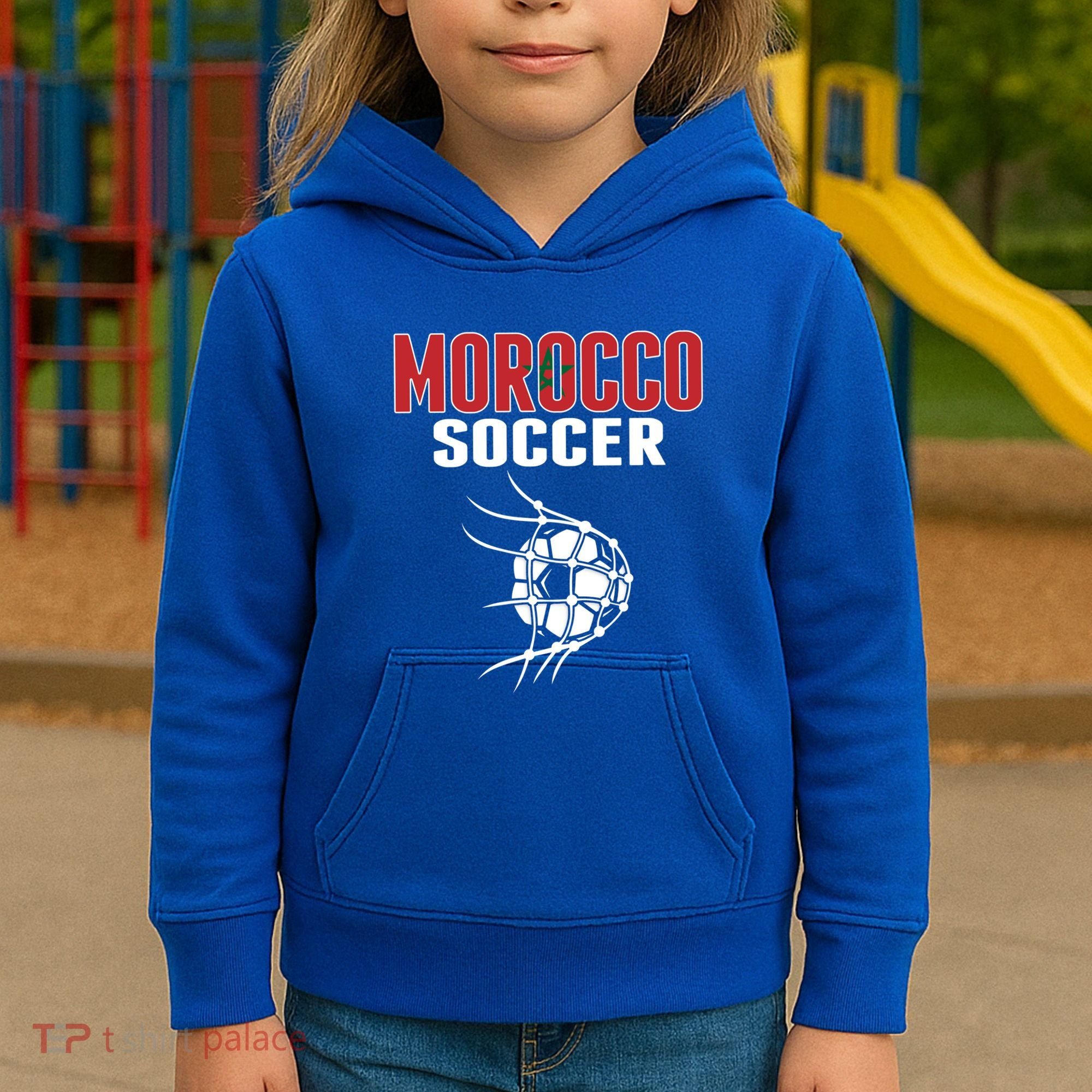 Morocco Soccer Ball In Net Funny Gift Moroccan Football Supporters Gift Kids Hoodie