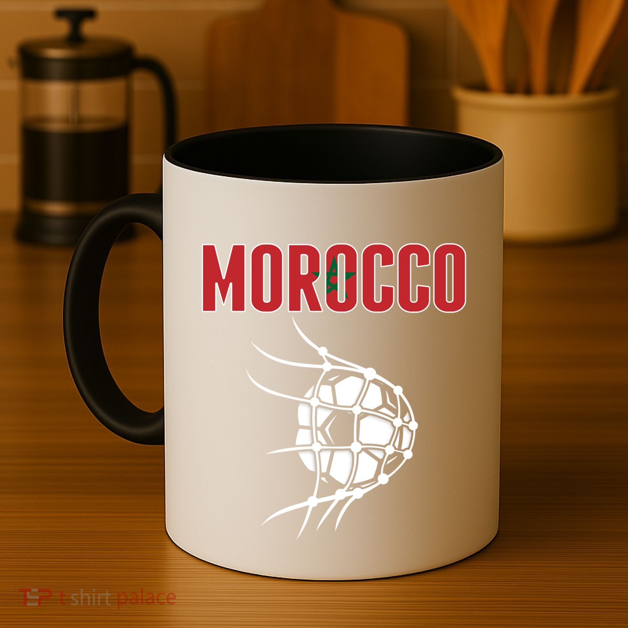 Morocco Soccer Ball In Net Great Gift Support Moroccan Football Team Gift Coffee Mug