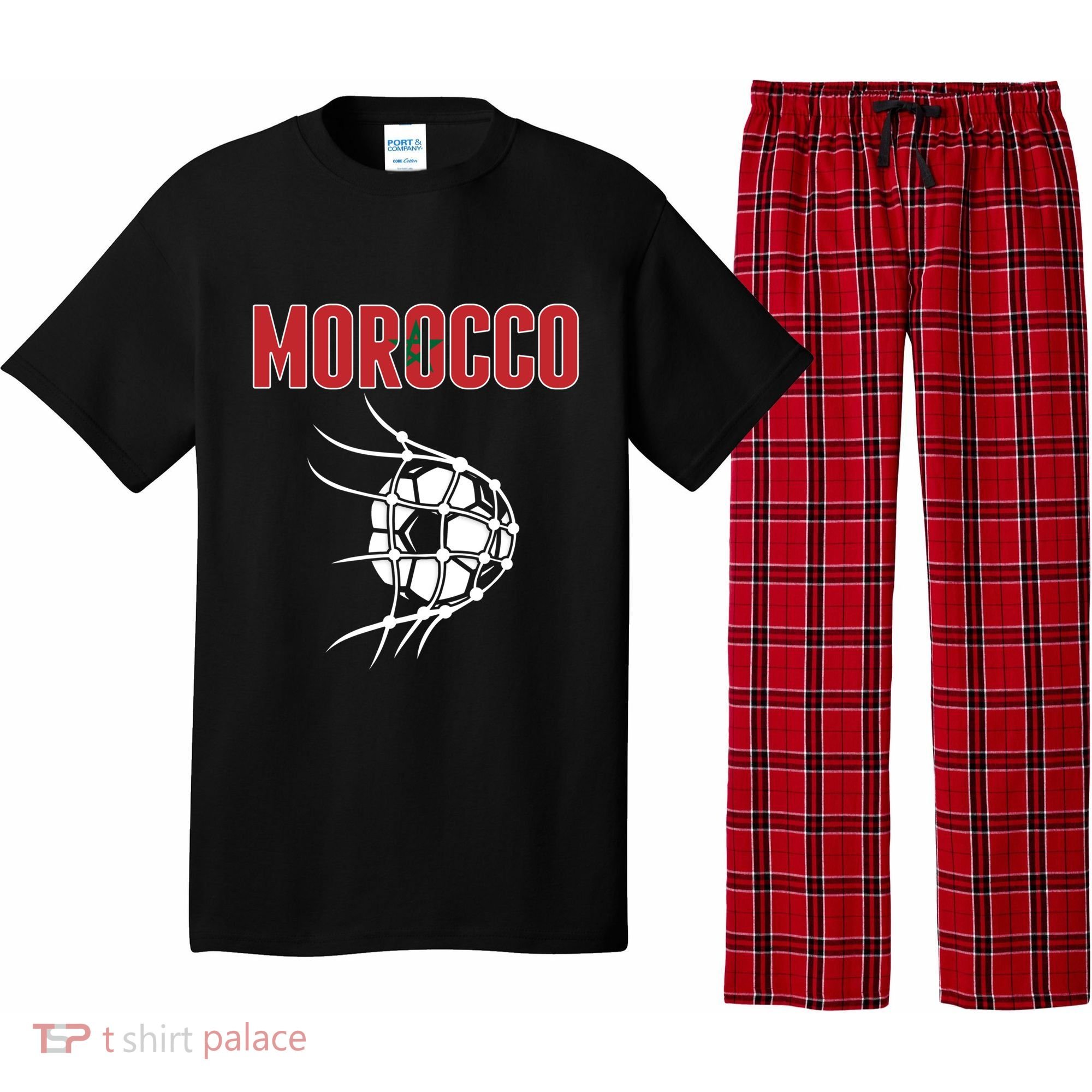 Morocco Soccer Ball In Net Great Gift Support Moroccan Football Team Gift Pajama Set