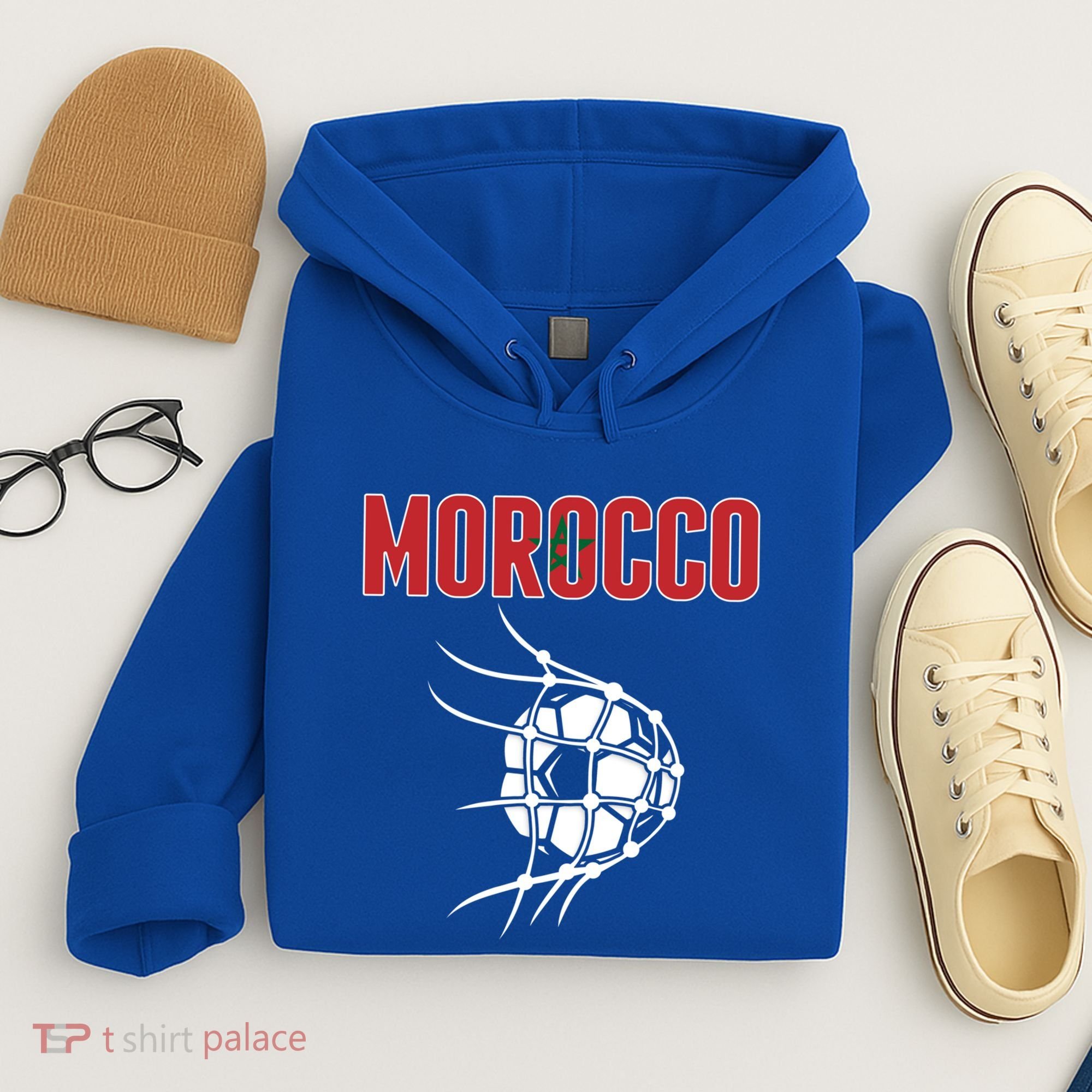 Morocco Soccer Ball In Net Great Gift Support Moroccan Football Team Gift Hoodie