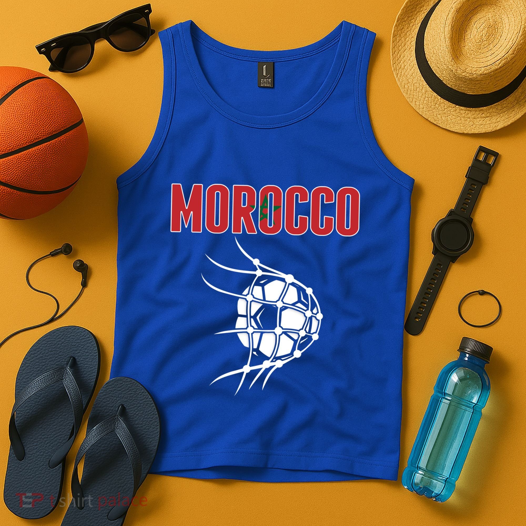 Morocco Soccer Ball In Net Great Gift Support Moroccan Football Team Gift Tank Top