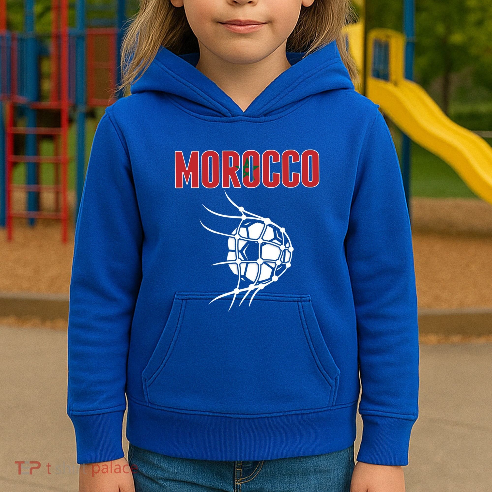 Morocco Soccer Ball In Net Great Gift Support Moroccan Football Team Gift Kids Hoodie