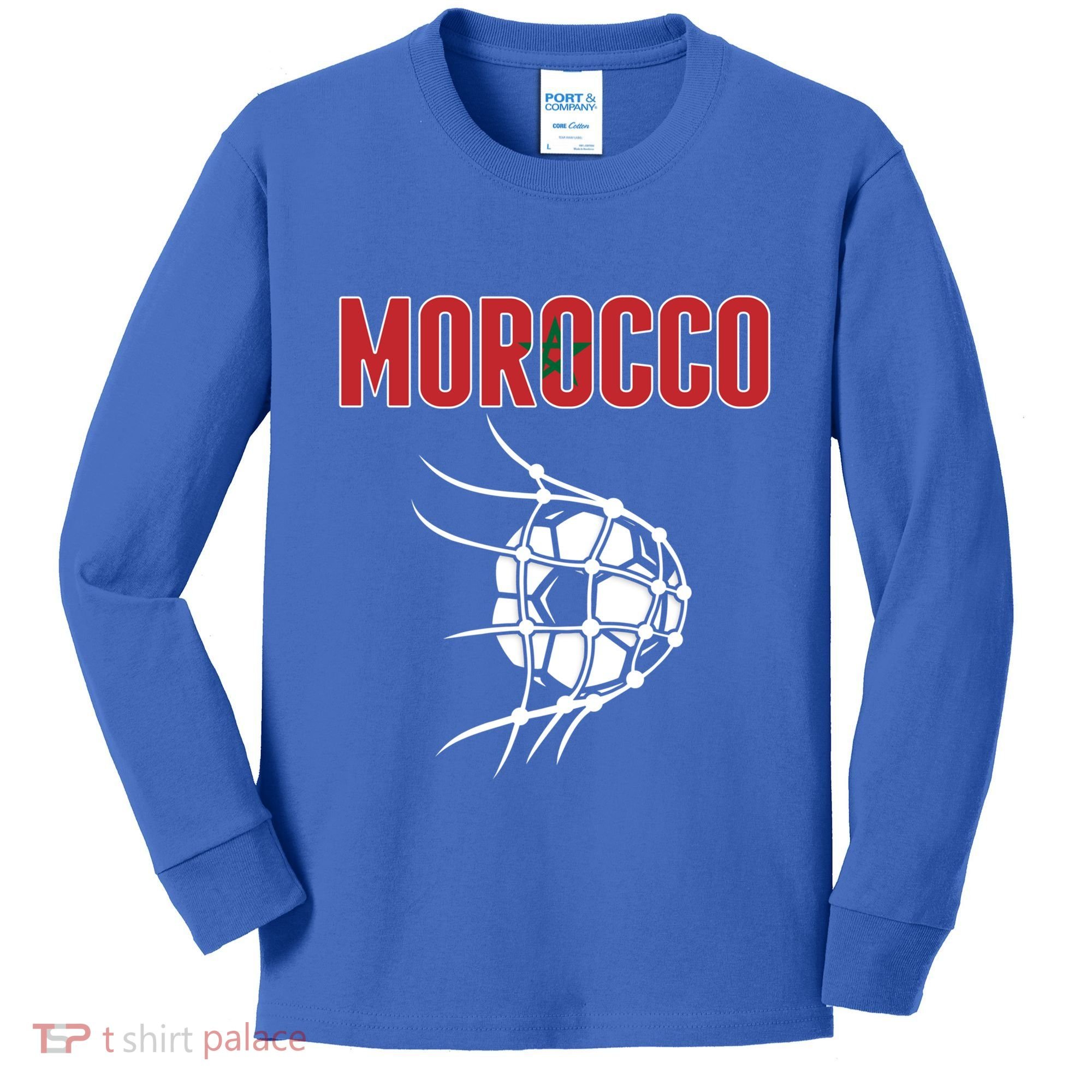 Morocco Soccer Ball In Net Great Gift Support Moroccan Football Team Gift Kids Long Sleeve Shirt