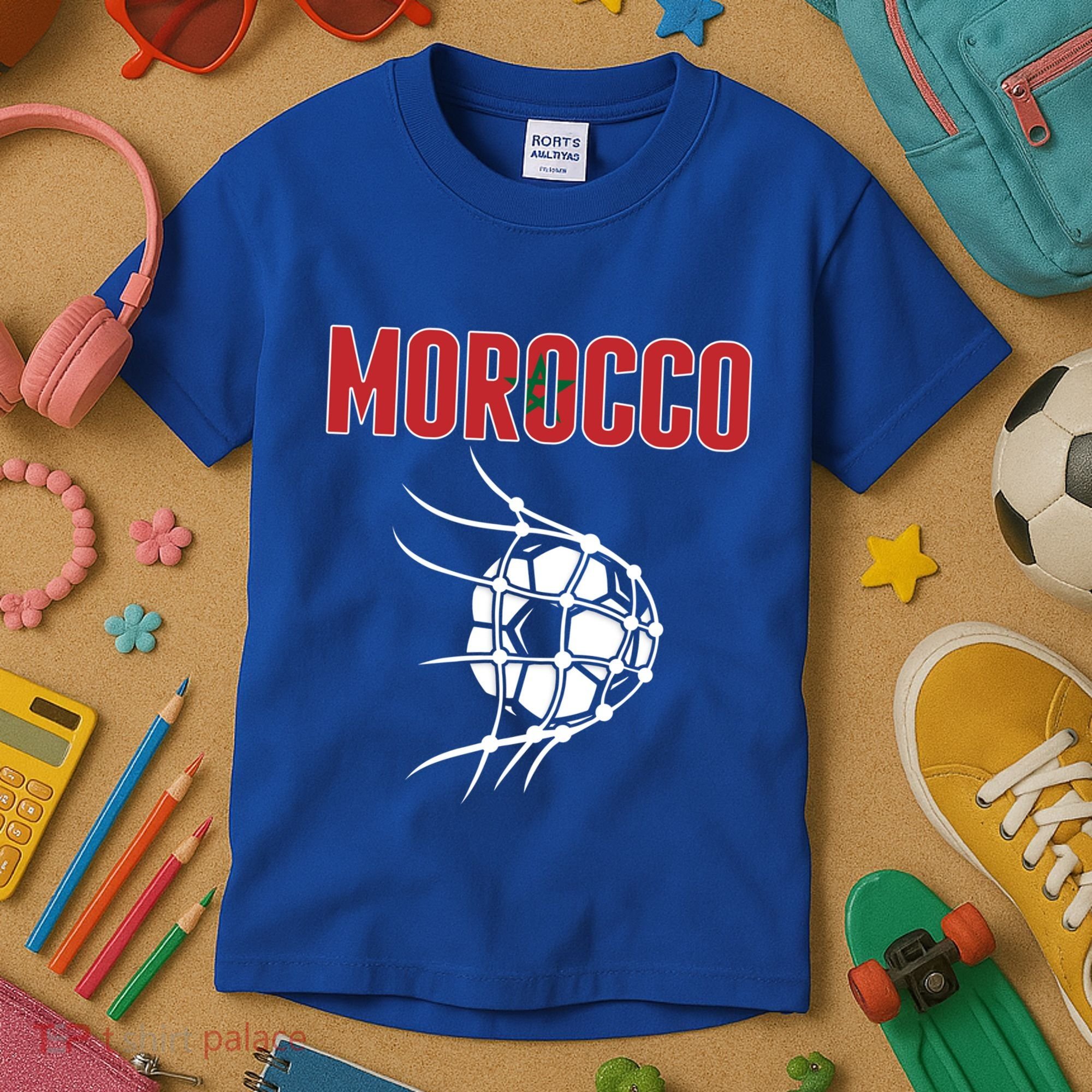 Morocco Soccer Ball In Net Great Gift Support Moroccan Football Team Gift Kids T-Shirt