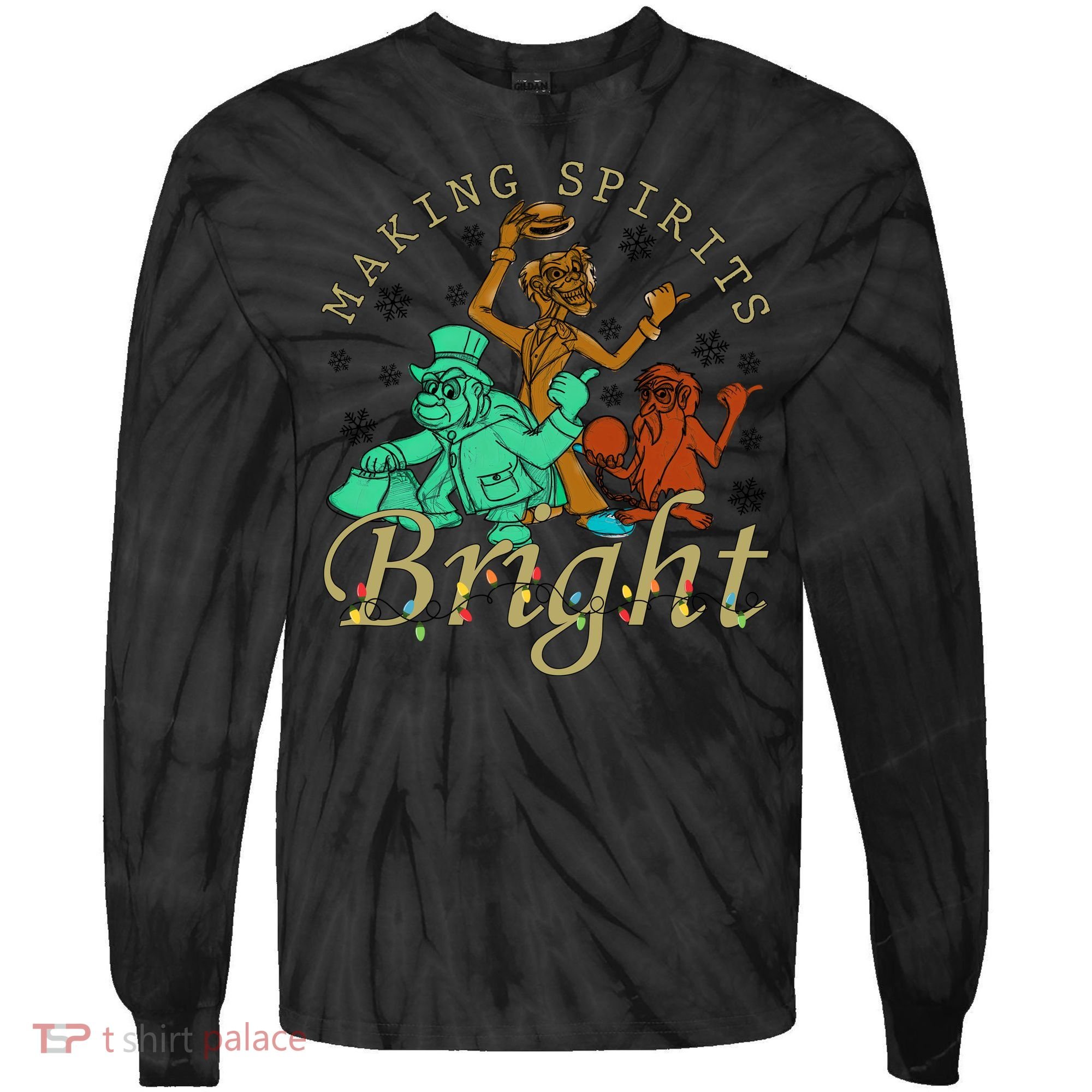 Making Spirits Bright Christmas Haunted Mansion Christmas Tie-Dye Long Sleeve Shirt