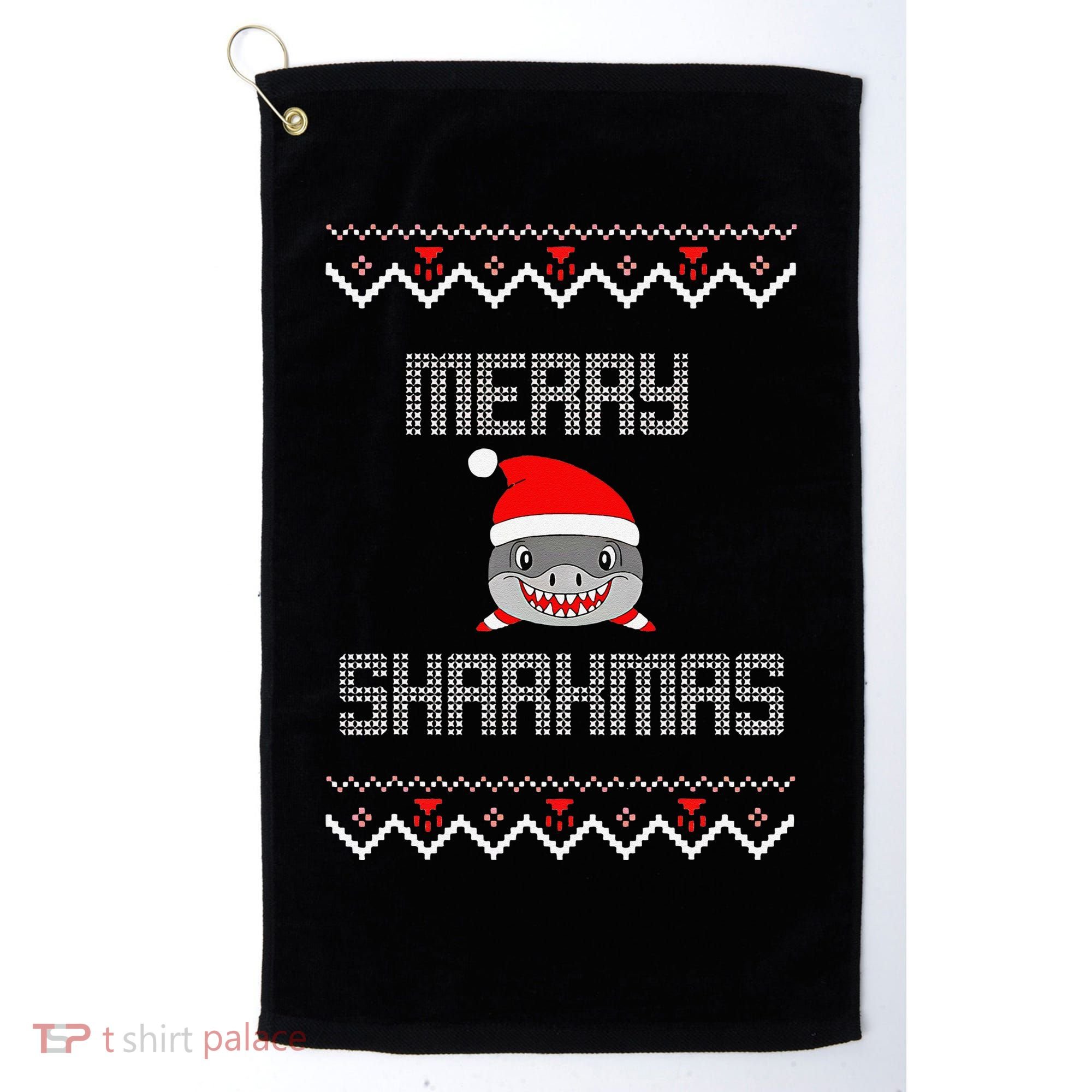 Merry Sharkmas Christmas Funny Shark Ugly Xmas Golf Towel
