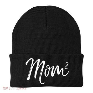 Mom Squared Cute Twin Mom Second Announcet Mom^2 Gift Beanie