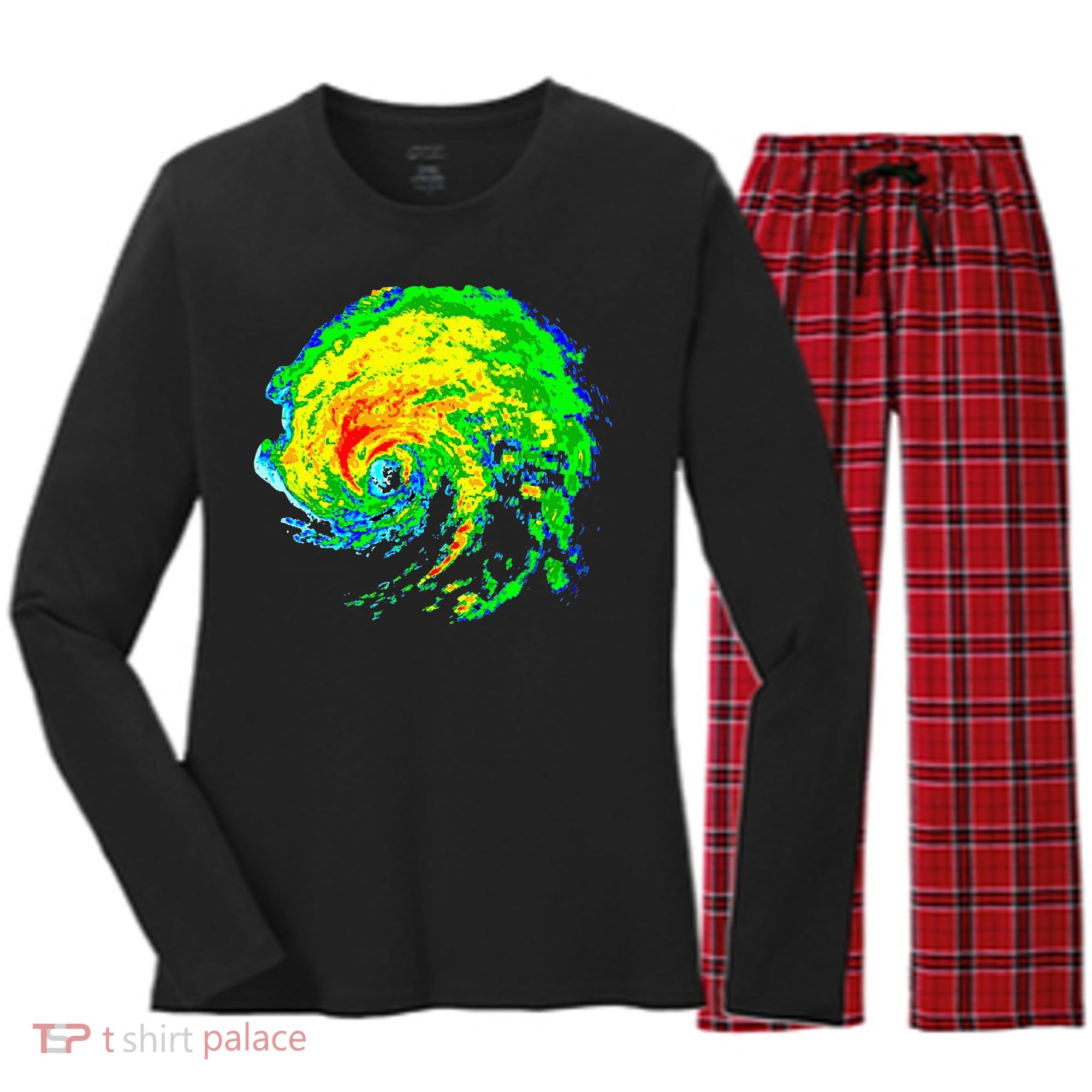 Meteorologist Storm Chasing Weather Radar Image Women's Long Sleeve Flannel Pajama Set 