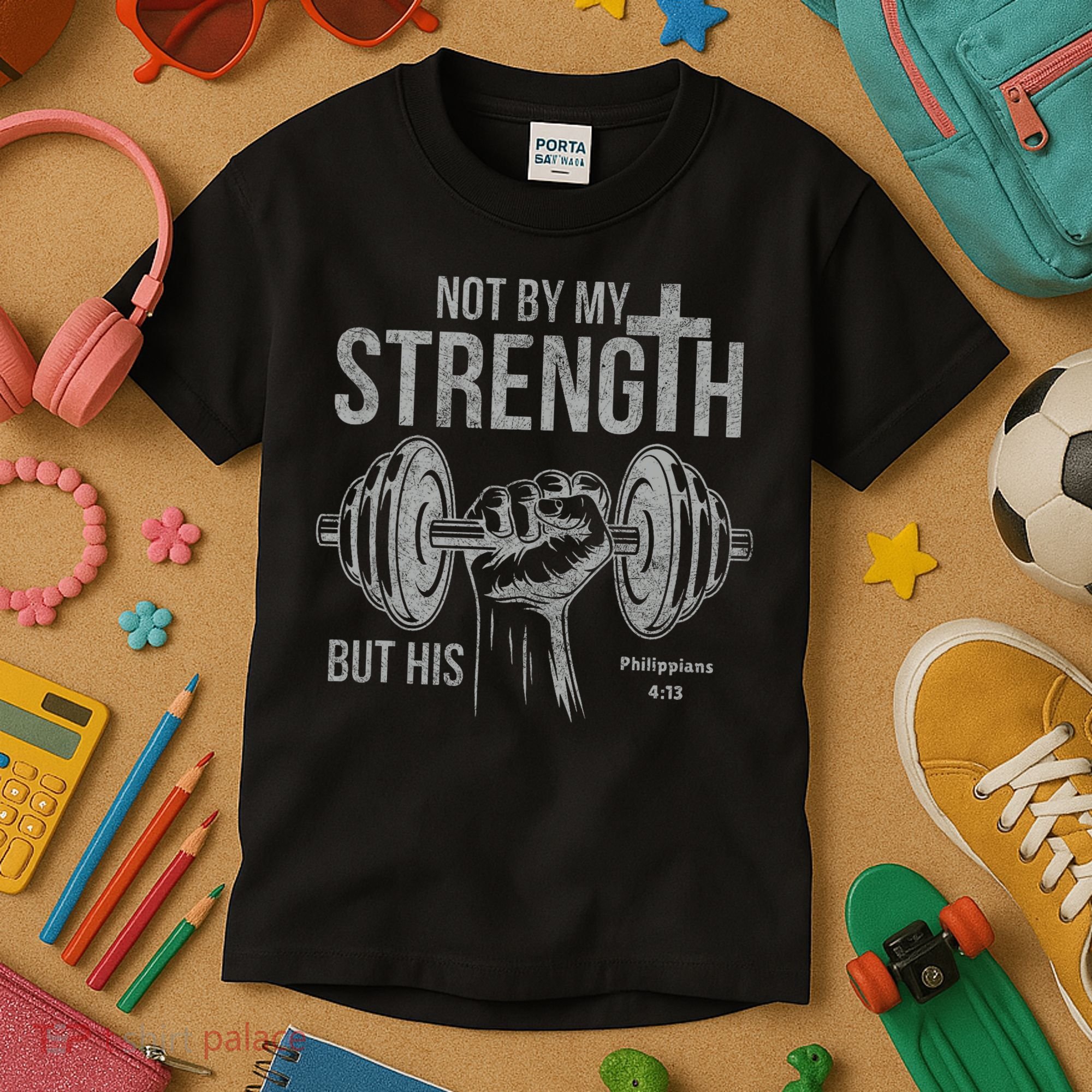 My Strength Christian Bible Gym Workout Weightlifting  Kids T-Shirt
