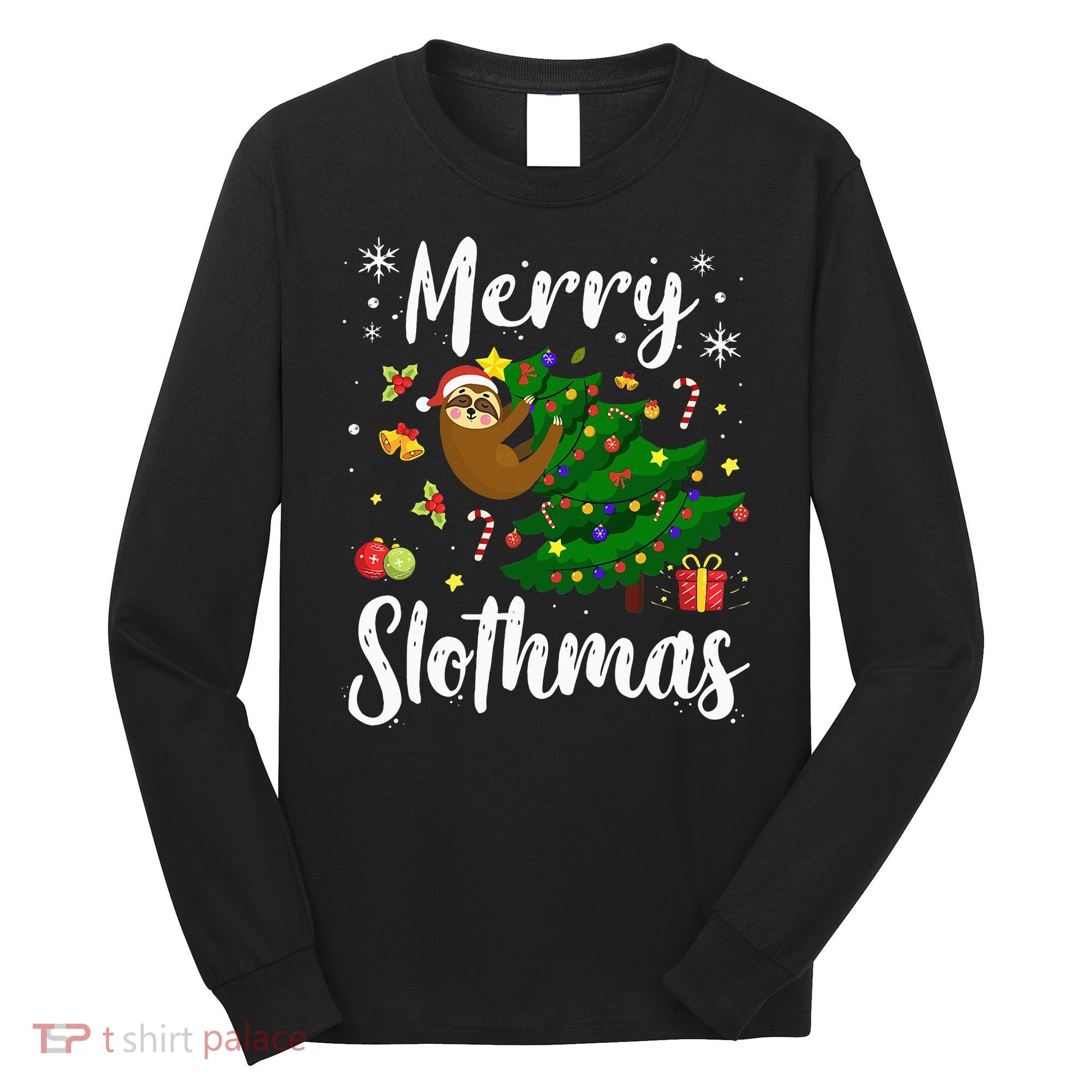 Merry Slothmas Christmas Sloth Lover Xmas Pajamas Christmas Long Sleeve Shirt