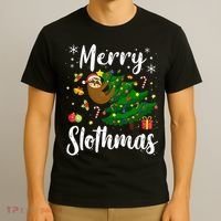 Merry Slothmas Christmas Sloth Lover Xmas Pajamas Christmas T-Shirt thumb 3