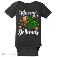 Merry Slothmas Christmas Sloth Lover Xmas Pajamas Christmas Baby Bodysuit thumb 0