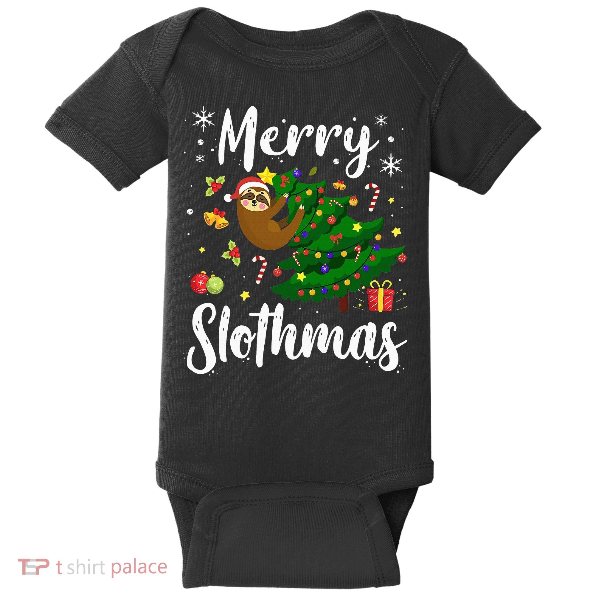 Merry Slothmas Christmas Sloth Lover Xmas Pajamas Christmas Baby Bodysuit