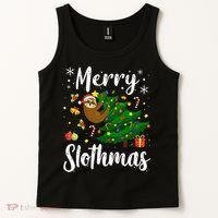 Merry Slothmas Christmas Sloth Lover Xmas Pajamas Christmas Tank Top thumb 2