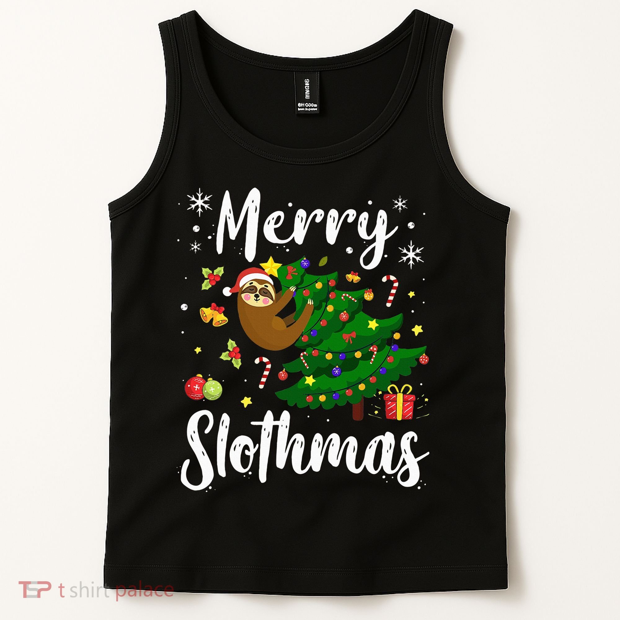 Merry Slothmas Christmas Sloth Lover Xmas Pajamas Christmas Tank Top