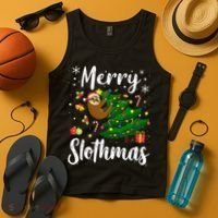 Merry Slothmas Christmas Sloth Lover Xmas Pajamas Christmas Tank Top thumb 4