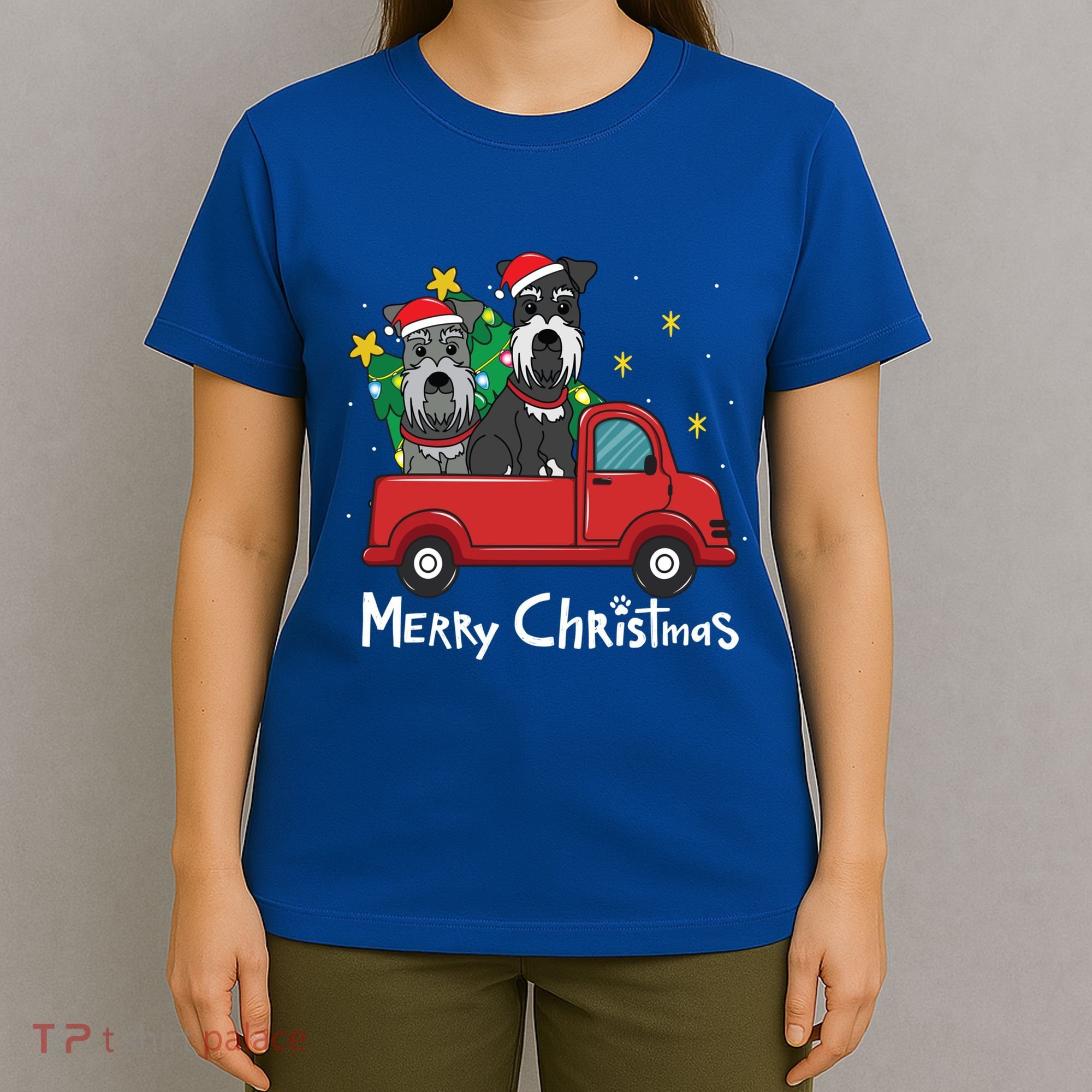 Miniature Schnauzer Christmas Truck Tree Mom Dad Xmas Gift Meaningful Gift T-Shirt