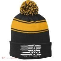 Mason Square & Compass Masonic Us Flag Freemason Shriner Stripe Pom Pom Beanie thumb 0