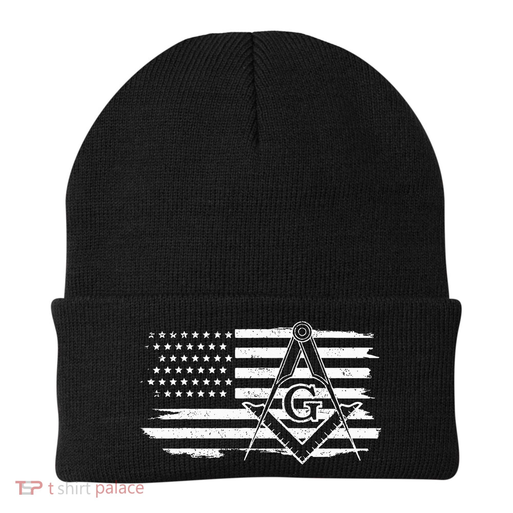 Mason Square & Compass Masonic Us Flag Freemason Shriner Beanie