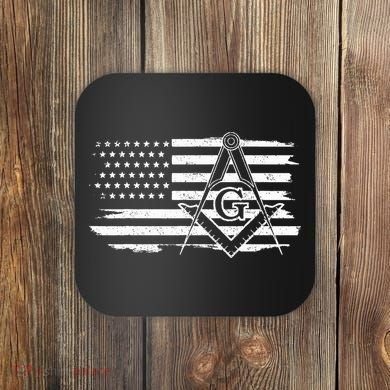 Mason Square & Compass Masonic Us Flag Freemason Shriner Coaster
