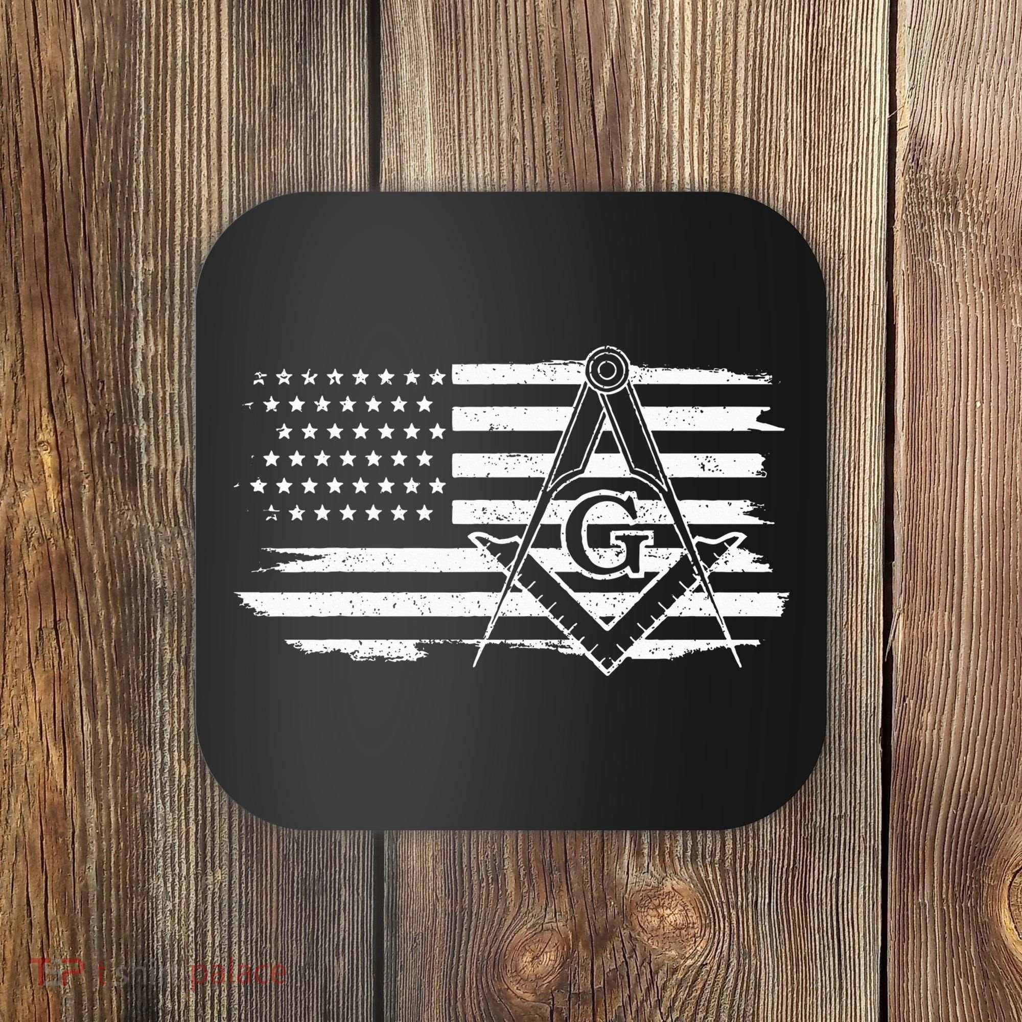 Mason Square & Compass Masonic Us Flag Freemason Shriner Coaster